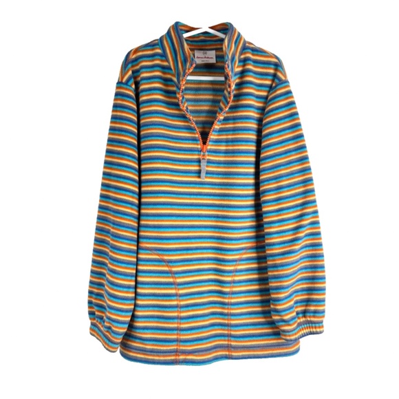Hanna Andersson 1/4 Zip Fleece Pullover Boys 8 / 130 Orange Blue Stripe Pockets - Picture 10 of 10